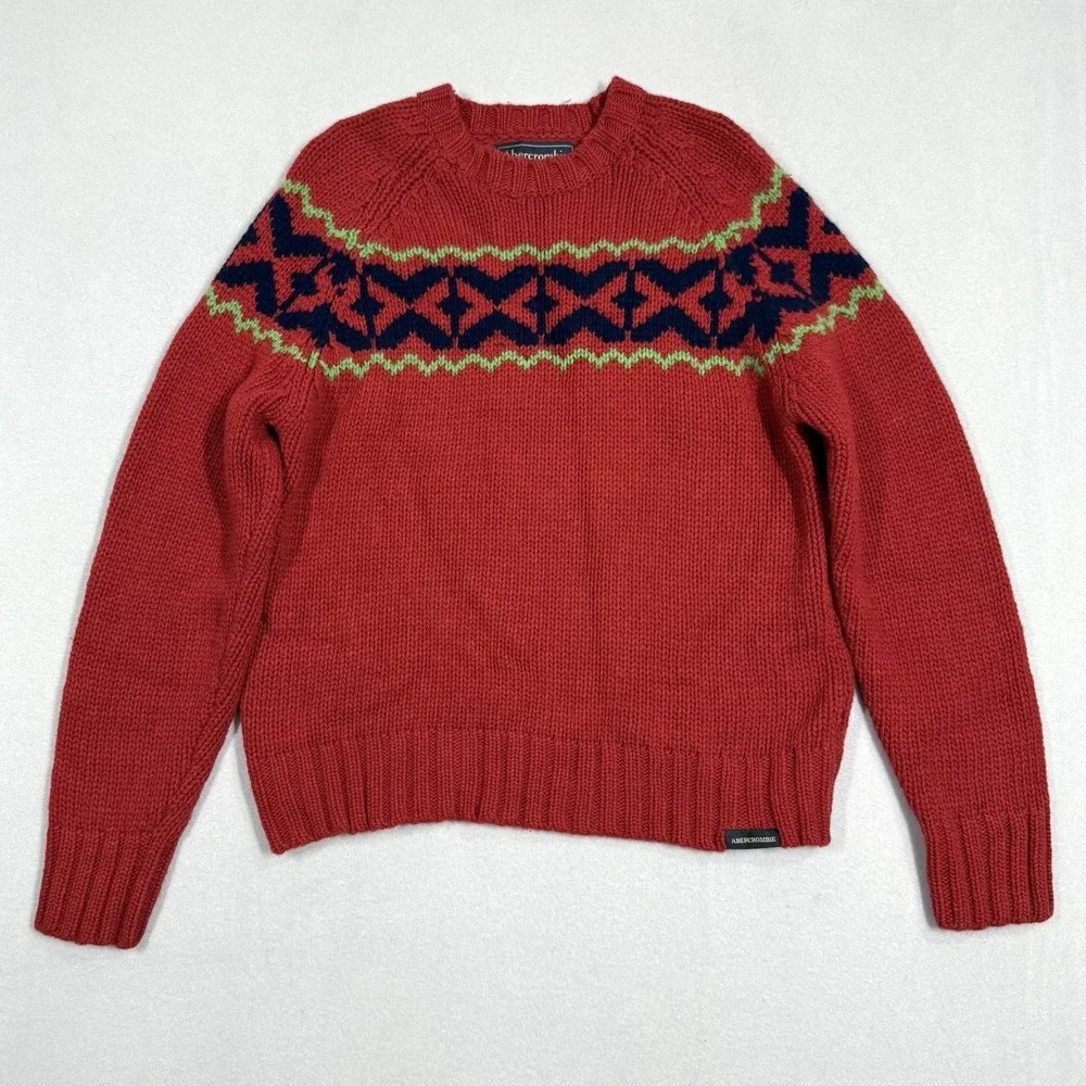Vintage Abercrombie and Fitch Sweater Mens Large Fair Isle Lambswool Chunky 90s